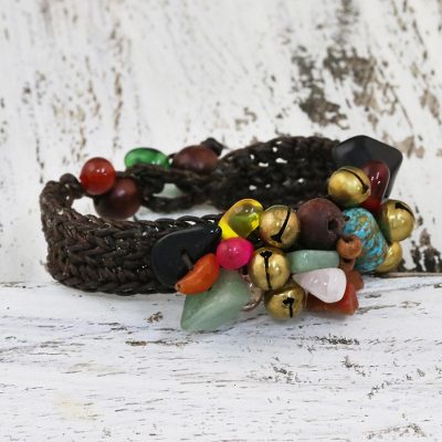 Rose quartz beaded bracelet, 'Dark Phoenix' - Beaded Multigem Bracelet