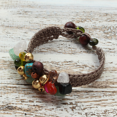 Rose quartz beaded bracelet, 'Antique Exuberance' - Unique Beaded Multigem Bracelet
