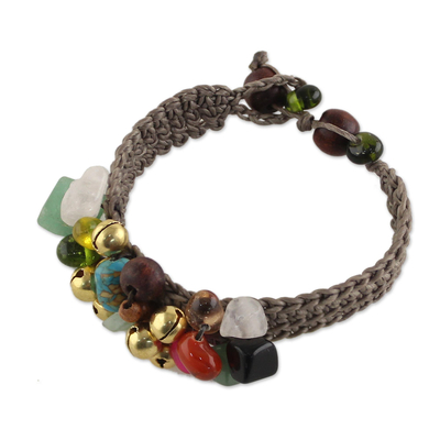 Rose quartz beaded bracelet, 'Antique Exuberance' - Unique Beaded Multigem Bracelet