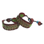 Beaded wristband bracelets, 'Coins of Harmony' (pair) - Hand Crafted Good Fortune Wristband Bracelets (Pair)