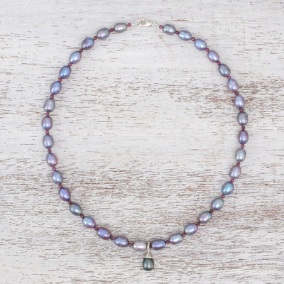 Halsband aus Perlen und Granat - Granat- und Perlenhalsband