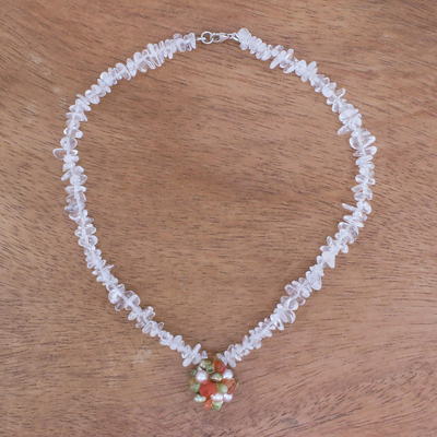 Halsband aus Perlen und Quarz - Handgefertigter Quarz-Multigem-Halsband
