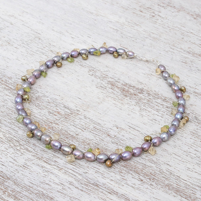 Gargantilla de perlas y citrinos - Collar de Perlas y Citrino