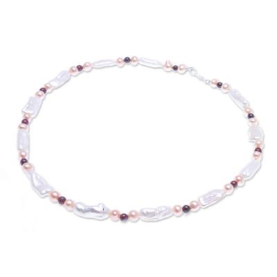 Halsband aus Perlen und Granat - Damen-Perlen- und Granat-Halskette