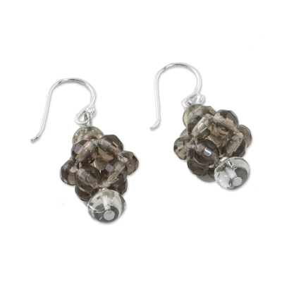 Quartz cluster earrings, 'Smoky Mystique' - Quartz cluster earrings