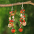 Pearl and carnelian clusters earrings, 'Sun Dancer' - Handmade Carnelian Waterfall Earrings (image 2) thumbail