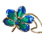 Natural orchid long flower necklace, 'Aqua Perfection' - Fair Trade Gold Plated Natural Orchid Pendant Necklace