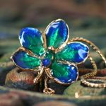 Natural orchid long flower necklace, 'Aqua Perfection' - Fair Trade Gold Plated Natural Orchid Pendant Necklace