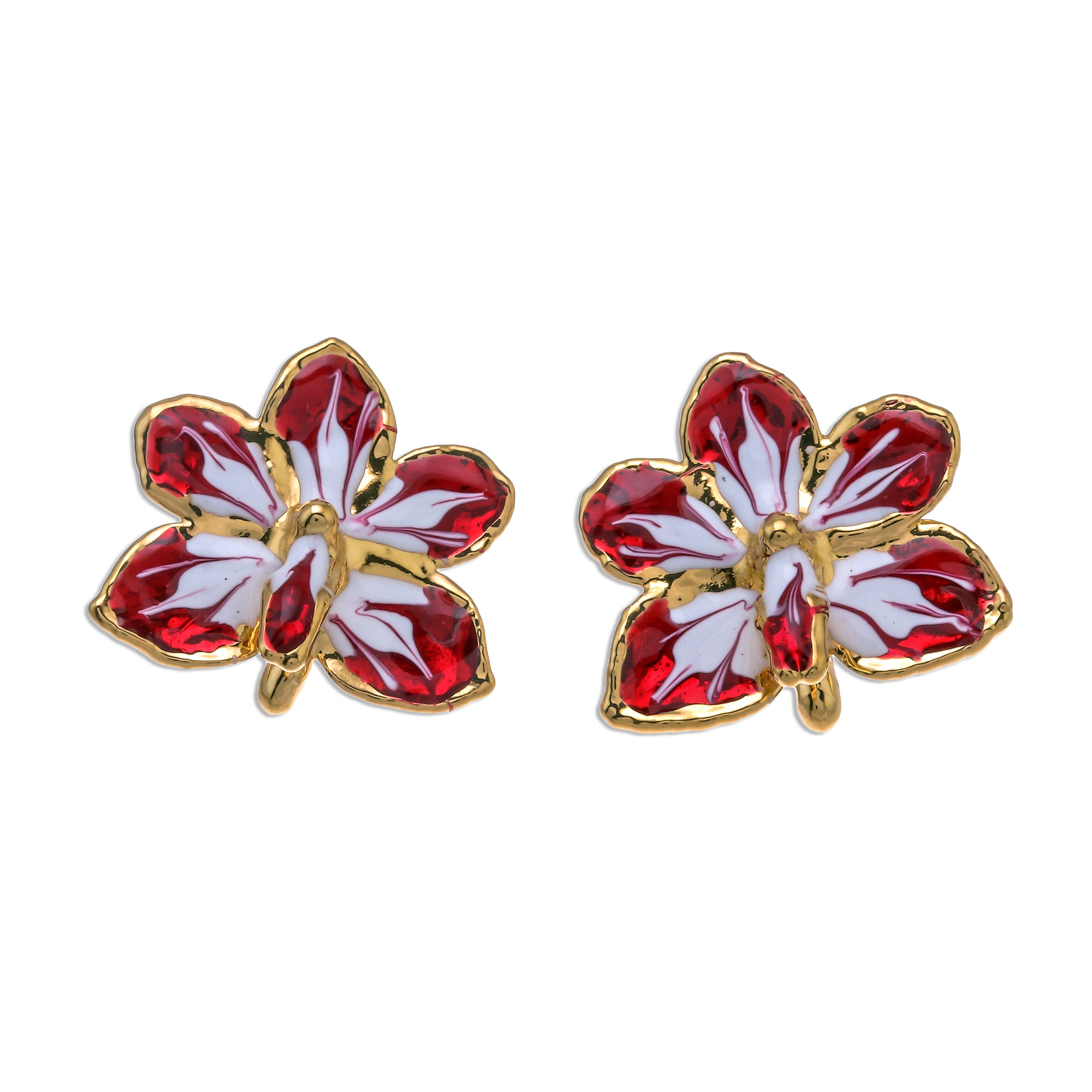 UNICEF Market | Red White and Gold Natural Flower Post Earrings ...