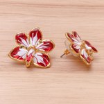Gold plated natural orchid earrings, 'Timeless Dancer' - Gold plated natural orchid earrings
