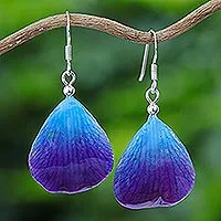 Natural orchid dangle earrings, 'Twilight'