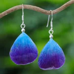 Natural orchid dangle earrings, 'Twilight' - Orchid Petal Earrings