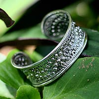 Sterling silver cuff bracelet, 'Thai Bouquet'