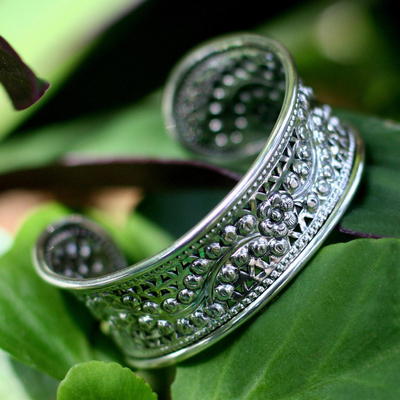 Sterling silver cuff bracelet, 'Thai Bouquet' - Sterling Silver Cuff Bracelet