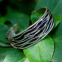 Sterling silver cuff bracelet, 'River'