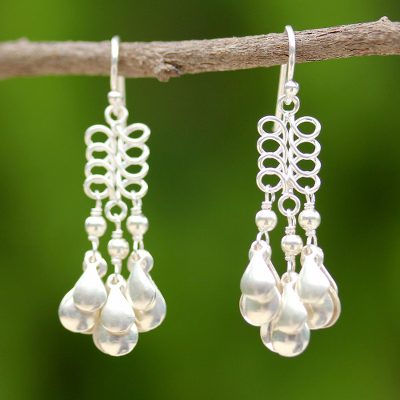 Sterling silver chandelier earrings, 'Thai Melody' - Unique Sterling Silver Chandelier Earrings