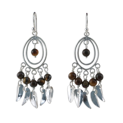 Tiger's eye chandelier earrings, 'Autumn Breeze' - Tiger's eye chandelier earrings