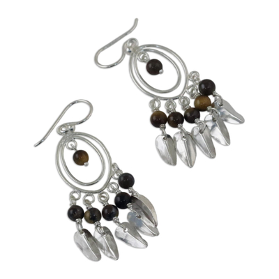Tiger's eye chandelier earrings, 'Autumn Breeze' - Tiger's eye chandelier earrings