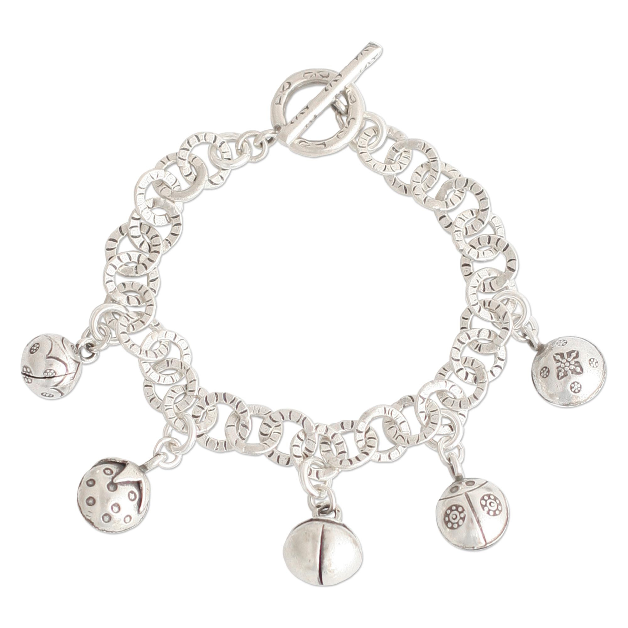 Handcrafted Silver Charm Bracelet - Ladybug Orchard | NOVICA