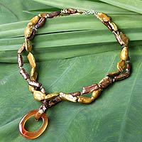 Perlen- und Citrin-Halsband, „Golden“ – handgefertigte Perlen- und Citrin-Halskette