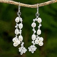 Pearl waterfall earrings, 'Whisper' - Pearl Earrings from Thailand