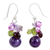 Garnet and amethyst cluster earrings, 'Bright Bouquet' - Handcrafted Amethyst and Pearl Dangle Earrings (image 2a) thumbail