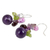 Garnet and amethyst cluster earrings, 'Bright Bouquet' - Handcrafted Amethyst and Pearl Dangle Earrings