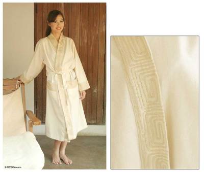 Cotton robe, 'White Chocolate' - Women's Cotton Robe