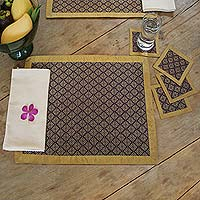 Silk and cotton table linens, 'Royal Purple' (set for 4)