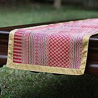 Silk and cotton table runner, 'Rosy Apple' - Silk and cotton table runner