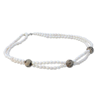 Pearl and jasper strand necklace, 'Ocean's Gift' - Pearl and jasper strand necklace