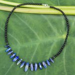 Onyx and lapis choker, 'Dark Ocean' - Onyx and Lapis Lazuli Beaded Choker