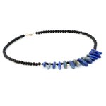 Onyx and lapis choker, 'Dark Ocean' - Onyx and Lapis Lazuli Beaded Choker