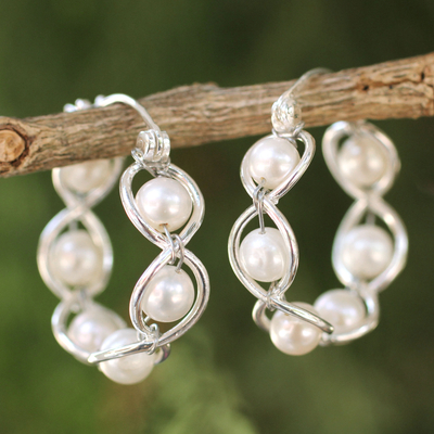 Aretes de perlas cultivadas - Pendientes Aro de Plata de Ley y Perlas