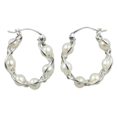 Aretes de perlas cultivadas - Pendientes Aro de Plata de Ley y Perlas