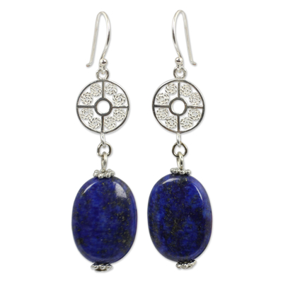 Silver Filigree and Lapis Lazuli Dangle Earrings