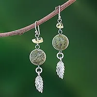 Unakite and citrine dangle earrings, 'Cool Forest' - Sterling Silver and Unakite Dangle Earrings