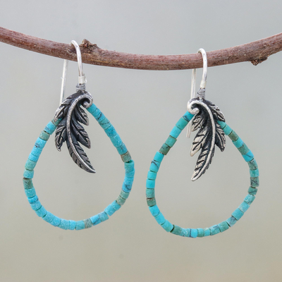 Sterling silver dangle earrings, 'Skybird' - Artisan Crafted Silver and Recon Turquoise Earrings