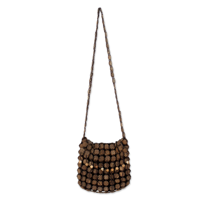 Coconut shell shoulder bag, 'Bouquets' (large) - Hand Made Coconut Shell Shoulder Bag