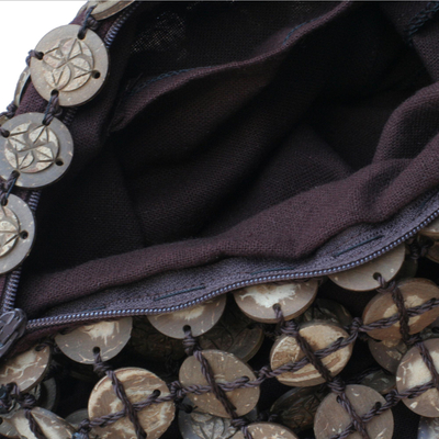 Coconut shell shoulder bag, 'Bouquets' (large) - Hand Made Coconut Shell Shoulder Bag