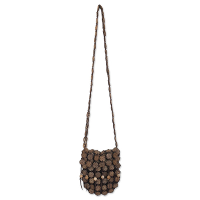 Coconut shell shoulder bag, 'Bouquets' (medium) - Coconut shell shoulder bag (Medium)