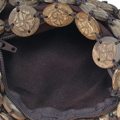 Coconut shell shoulder bag, 'Bouquets' (medium) - Coconut shell shoulder bag (Medium)