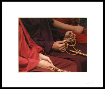 Color Photograph of Monks Praying the Japa Mala - Meditative Hands