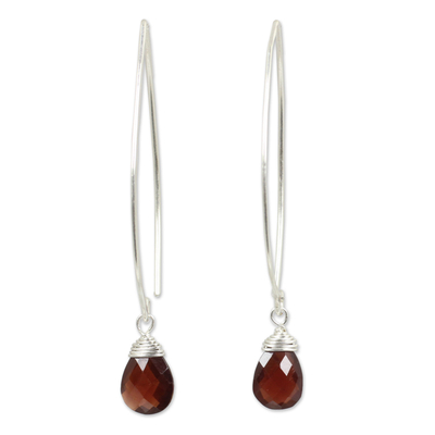 Garnet dangle earrings, 'Sublime' - Sterling Silver and Garnet Dangle Earrings