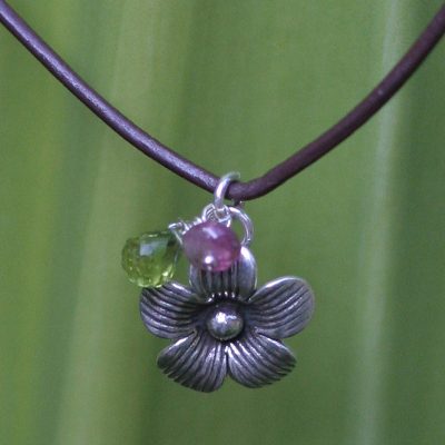 Peridot and tourmaline choker, 'Apple Blossom' - Peridot and tourmaline choker