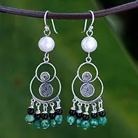 Featured review for Pearl and malachite chandelier earrings, Filigree Falls