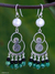 Pearl and malachite chandelier earrings, 'Filigree Falls' - Pearl and malachite chandelier earrings thumbail