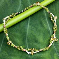 Pearl and peridot beaded necklace, 'Evolution' - Pearl and peridot beaded necklace