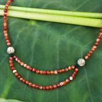 Onyx and carnelian long strand necklace, 'Festivity' - Onyx and Carnelian Strand Necklace