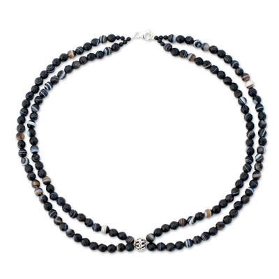 Onyx strand necklace, 'Profound' - Unique Beaded Onyx Necklace